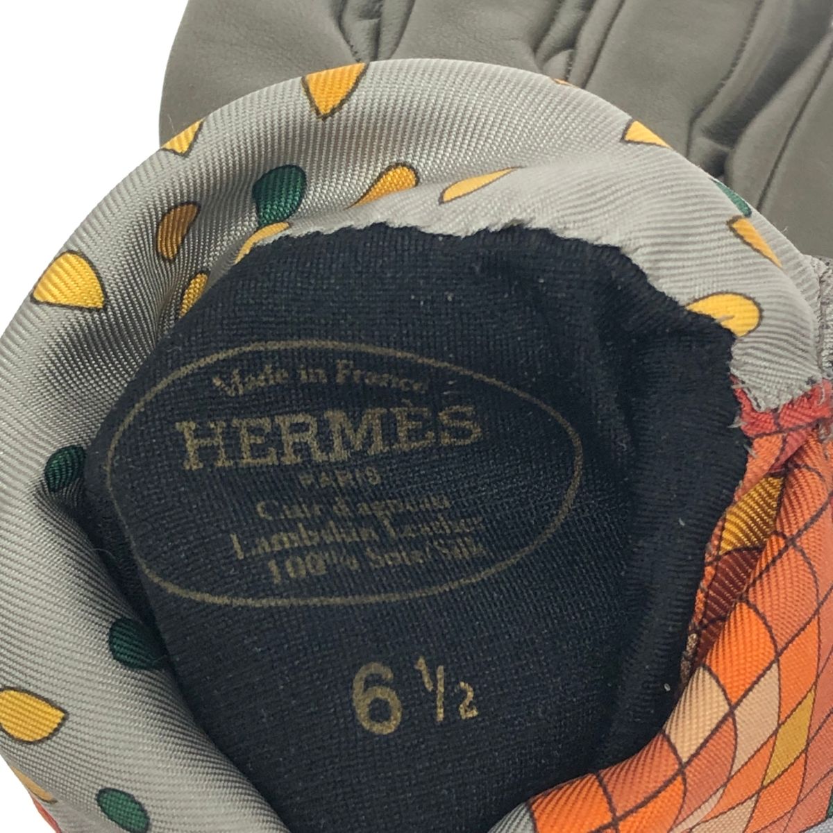  HERMES エルメス レザーグローブ 表記サイズ 6.5 エトゥープ レザー 手袋 グレー レディース 手袋 アームカバー 小物
