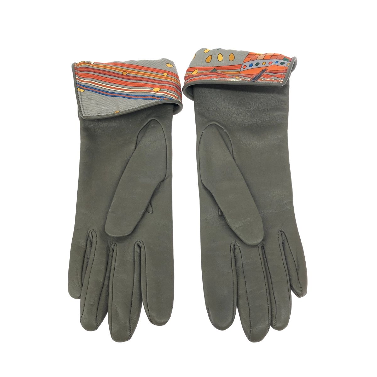 HERMES エルメス レザーグローブ 表記サイズ 6.5 エトゥープ レザー 手袋 グレー レディース