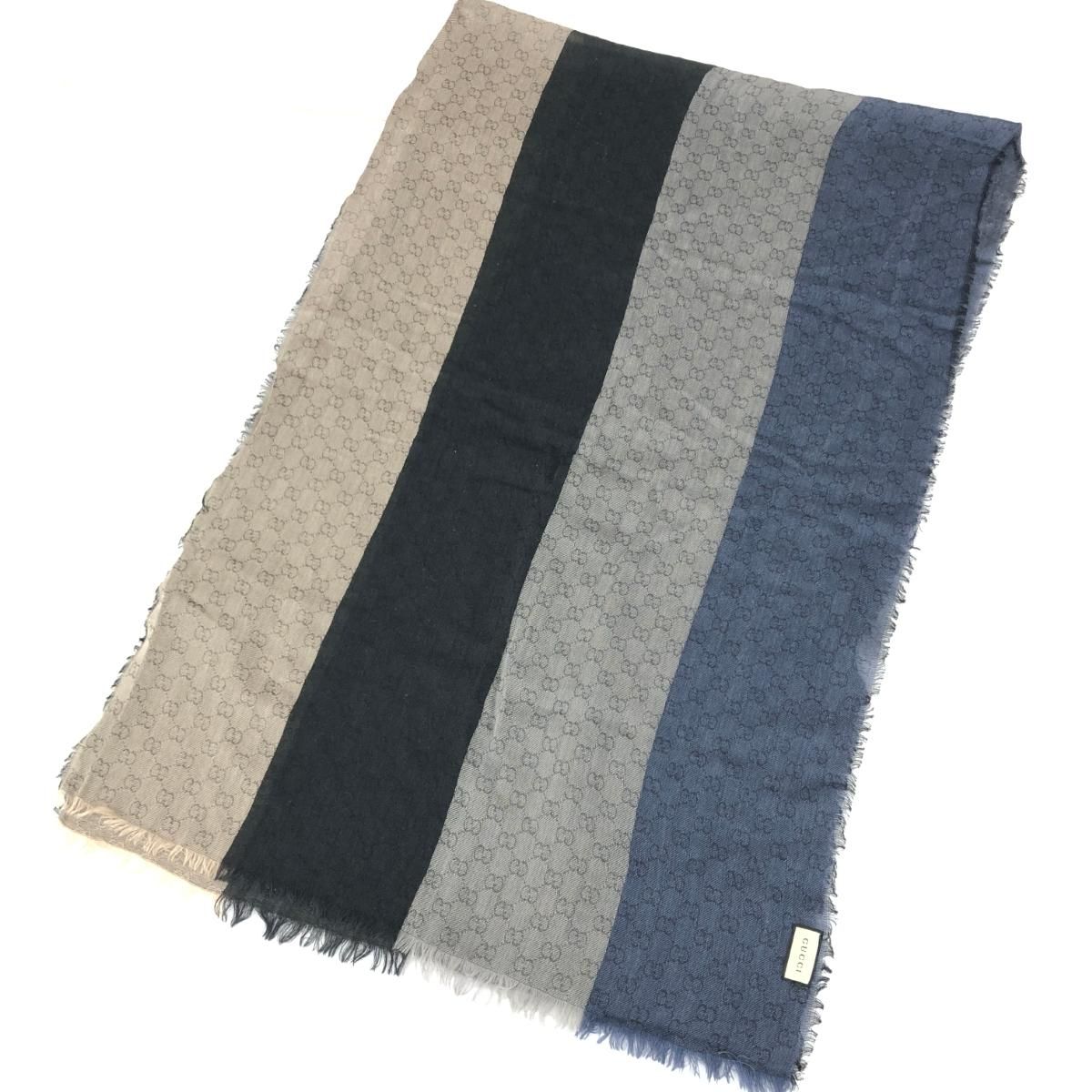 GUCCI グッチ ストール GG柄 ストライプ ブラック マルチ グレー ネイビー ユニセックス