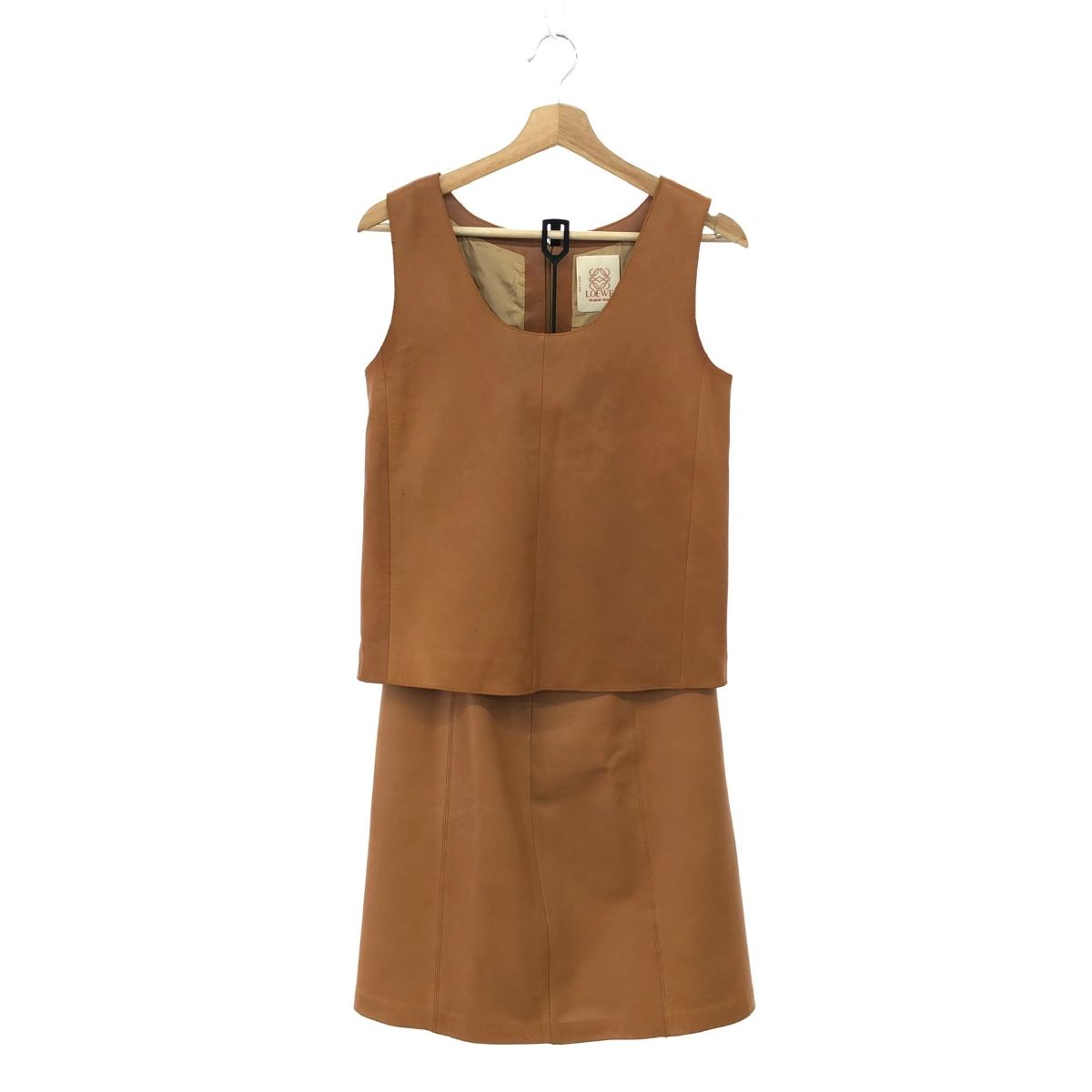 LOEWE ロエベ ノースリーブレザーセットアップ サイズ 38 スペイン製 ラムレザー ヴィンテージ ブラウン レディース