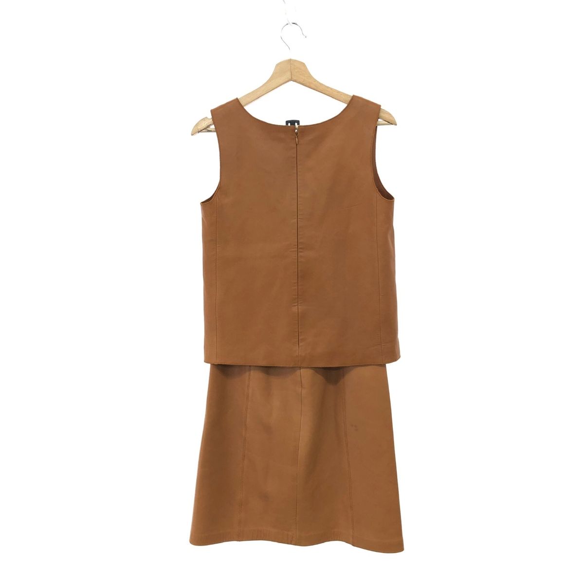 LOEWE ロエベ ノースリーブレザーセットアップ サイズ 38 スペイン製 ラムレザー ヴィンテージ ブラウン レディース