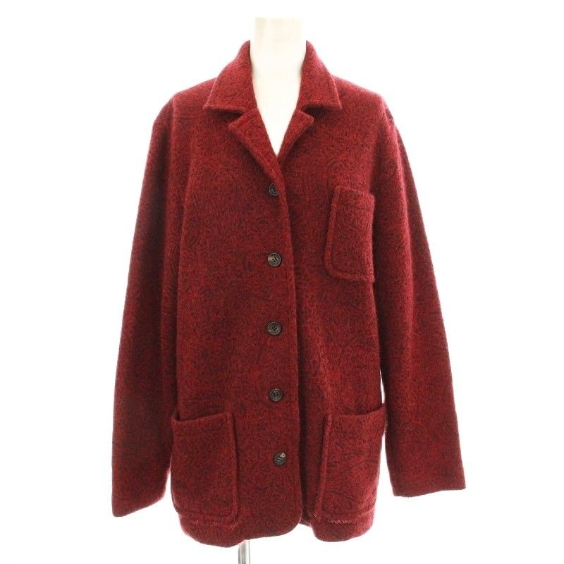 イヴサンローラン YVES SAINT LAURENT ニットジャケット ペイズリー柄 ウール混 M 赤 レッド /☆G