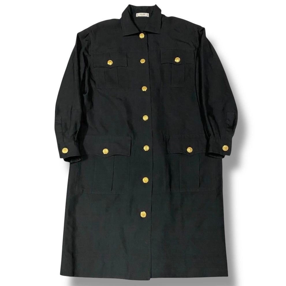 希少 CELINE セリーヌ シルク100% シャツワンピース トリオンフ ロゴ