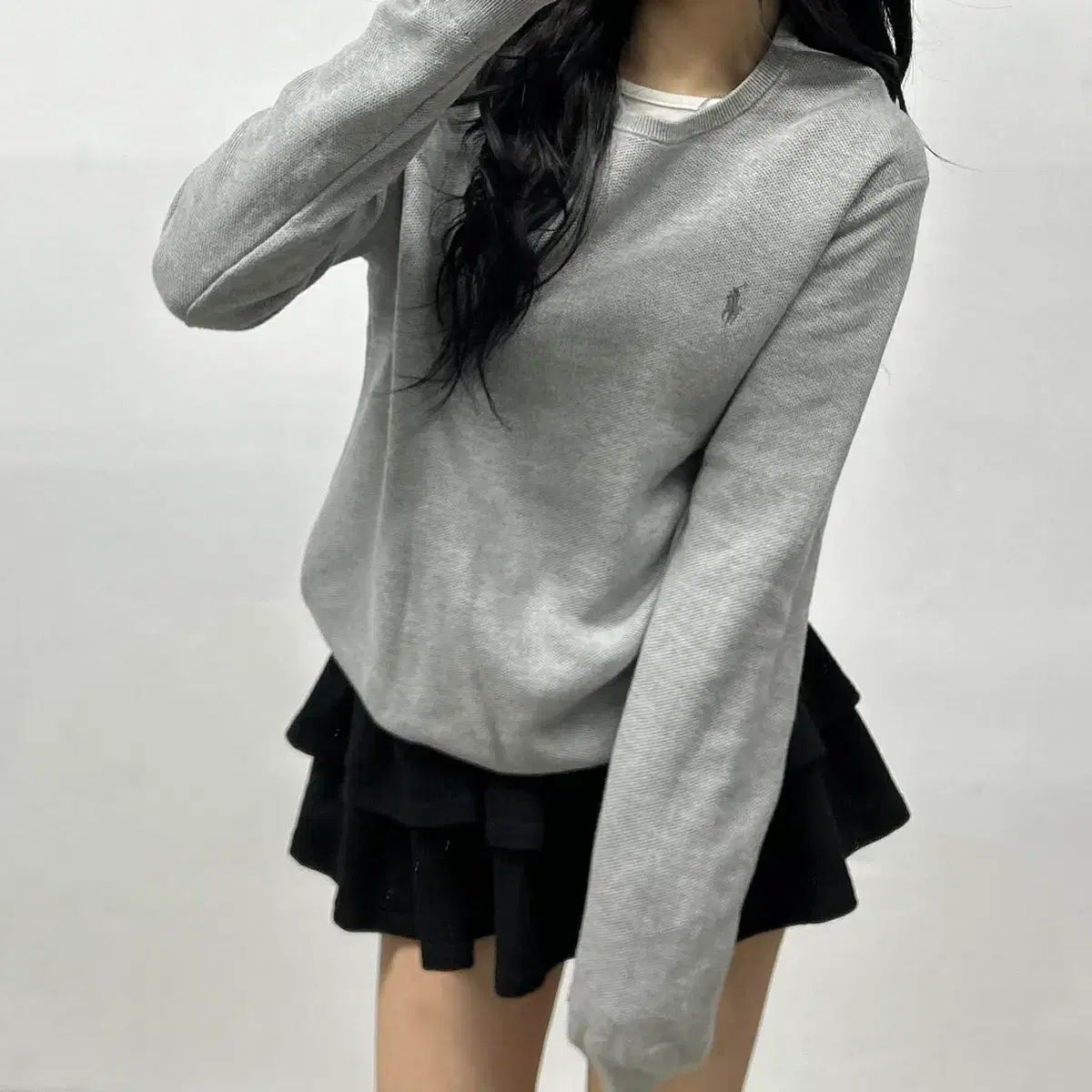 ポロ ラルフローレン グレー ジュン新モデル 正規品 ピマコットン メンズLINE ニット(M)