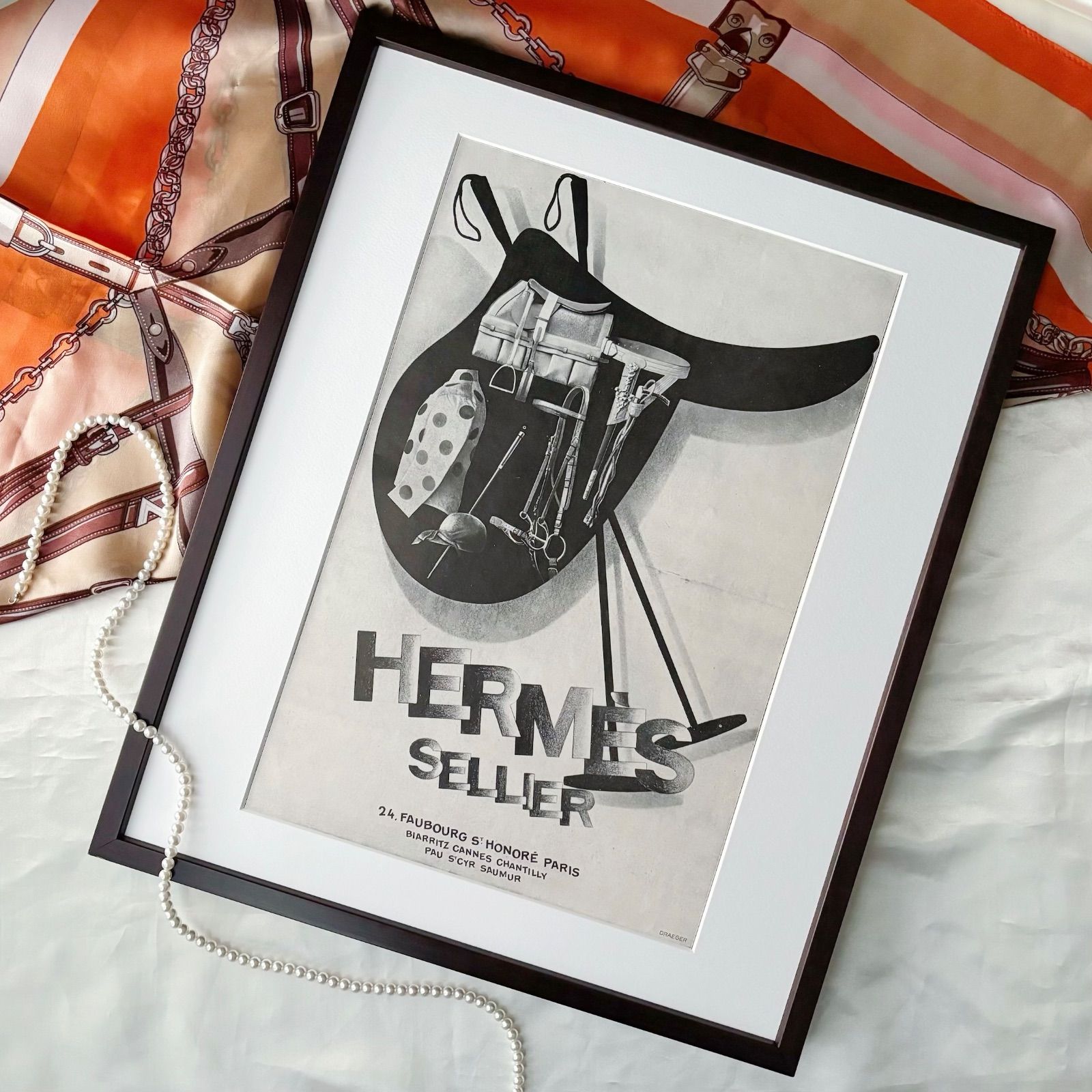 値下げ　1929年　HERMES エルメス 広告　ポスター　アートポスター　額装 値下げ1929年HERMES エルメス 広告ポスターアートポスター額装