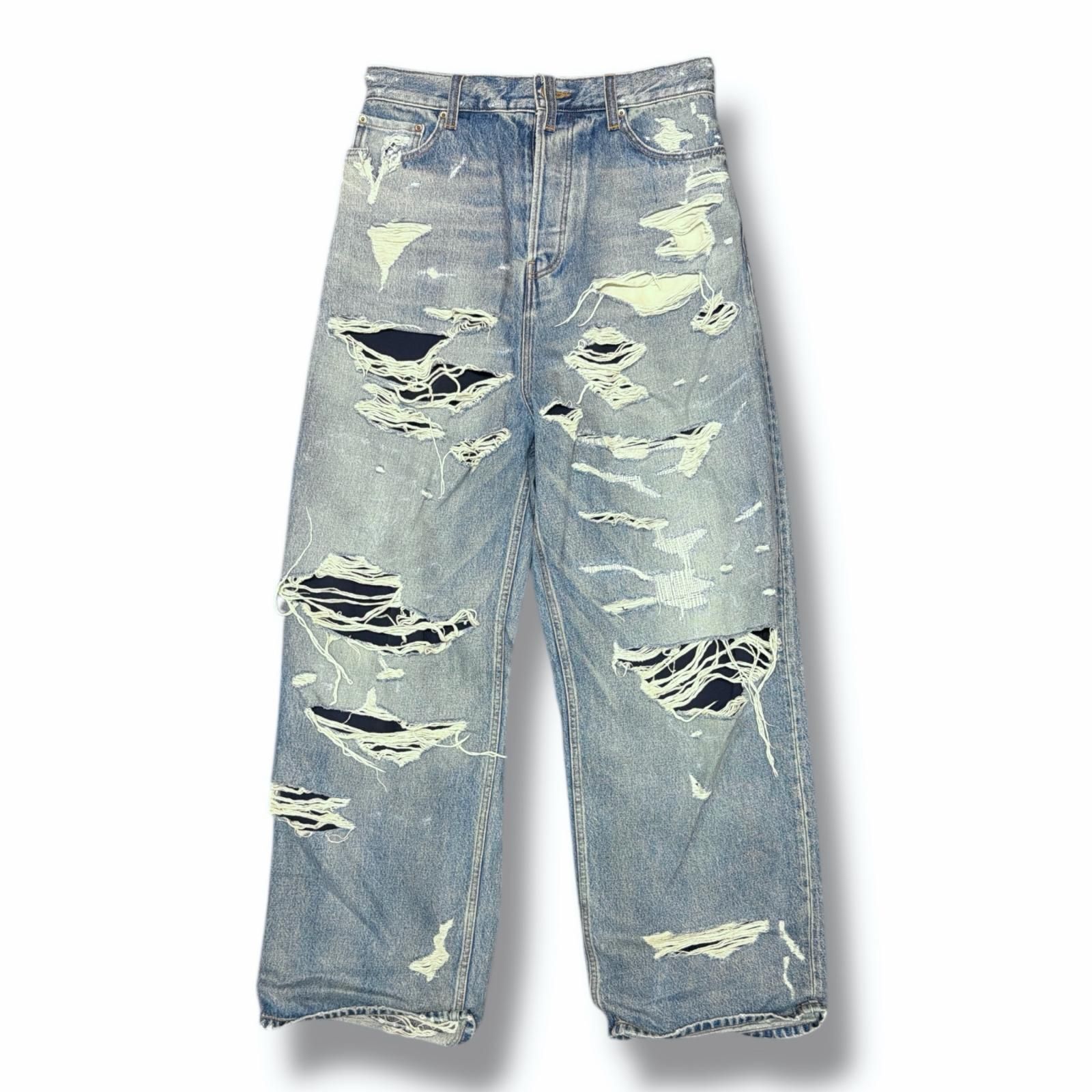 国内正規 BALENCIAGA Rips In Blueワイドデニムパンツ ジーンズ 