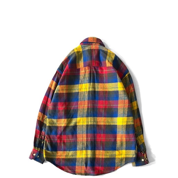 90 s ポルトガル製 GAP オールドギャップ ネルシャツ タータンチェック ボタンダウン ラウンドヘム 長袖 M マルチカラー 古着 132 トレンチコート 体型カバー