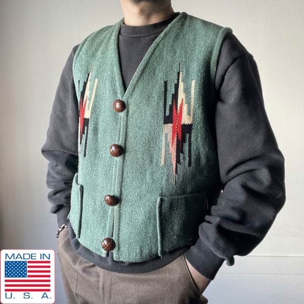 60s USA製 ORTEGA'S オルテガ チマヨ ベスト 42 グリーン系 赤タグ XL