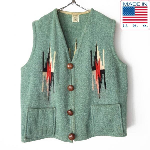 60s USA製 ORTEGA'S オルテガ チマヨ ベスト 42 グリーン系 赤タグ XL