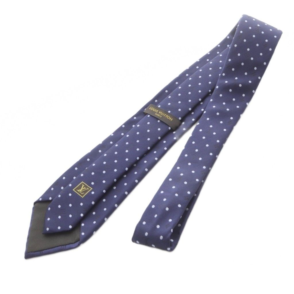 LOUIS VUITTON ネイビー ドット柄 ネクタイ ルイヴィトン LOUIS VUITTON ドット柄 ロゴ ネクタイ 紺 ネイビー