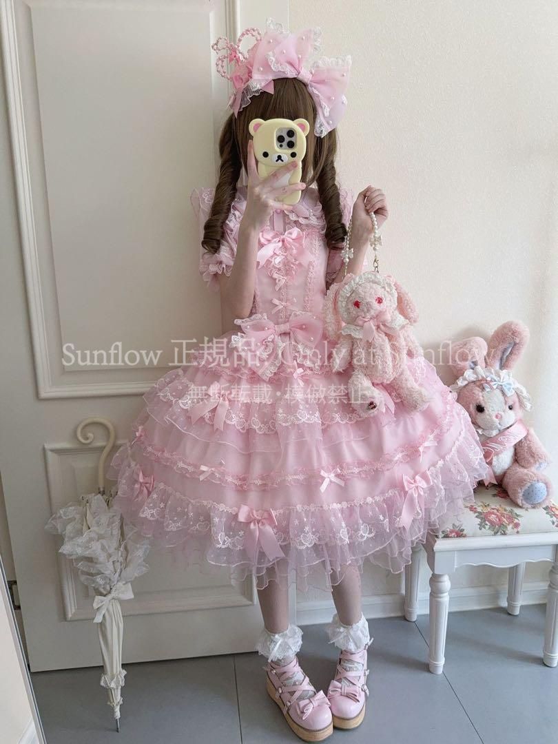 ゴスロリロリータドレス 甘ロリ JSKリボン 髪飾り3点セット ピンク