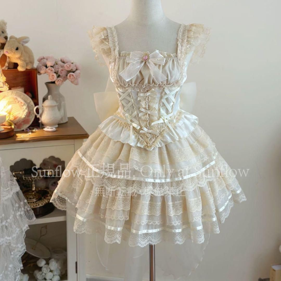 少女恋心 ゴスロリ キャミソール ミニスカート リボン3点セットベージュ