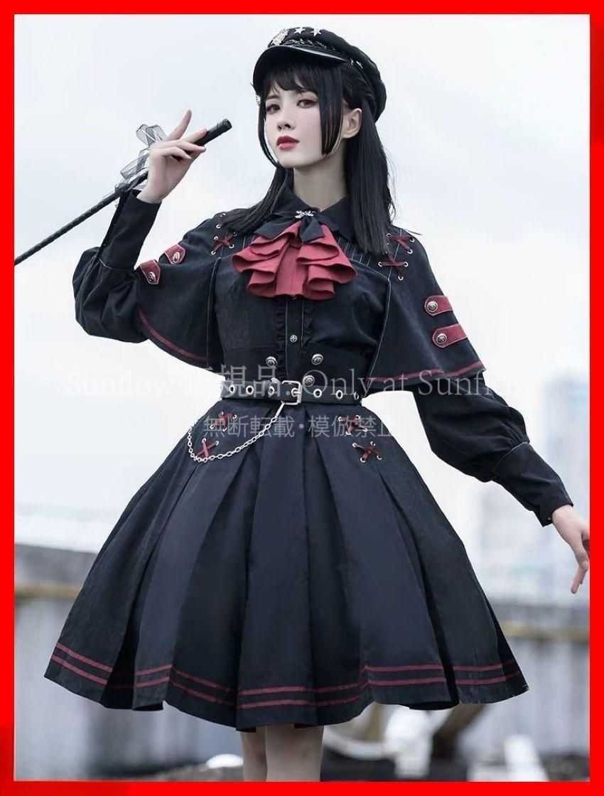 ♥ 軍服風ロリータワンピースロリータファッション4点セット