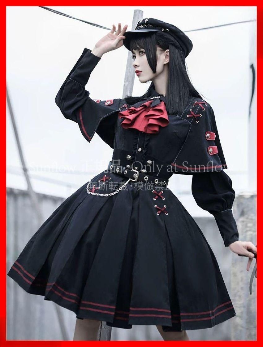 軍服風ロリータワンピースロリータファッション4点セット