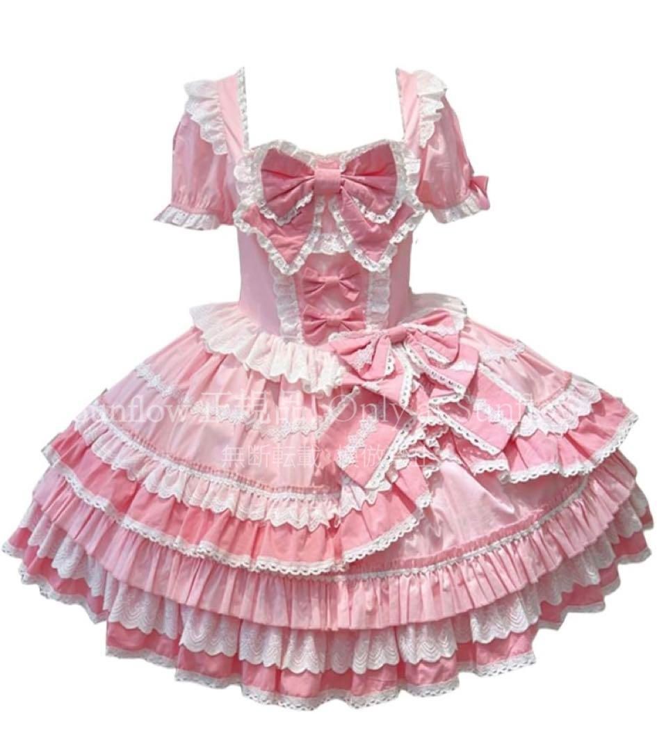 韓嬢昭和花蝶 ゴスロリロリータドレス op半袖ワンピース フリル蝶結び