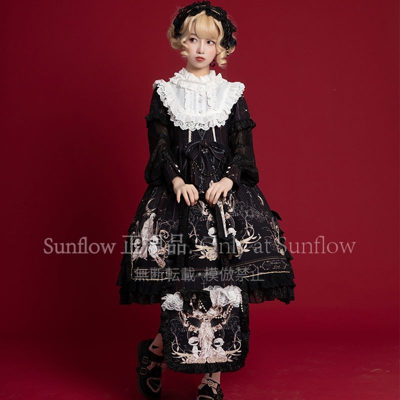 ♥ 再会の世界 さいかいのせかい オリジナルデザイン 豪華ロリータ洋装 OP長袖日常優雅ロリータワンピース リボン付き 豪華セット イベント用 撮影会 プレゼント 仮装