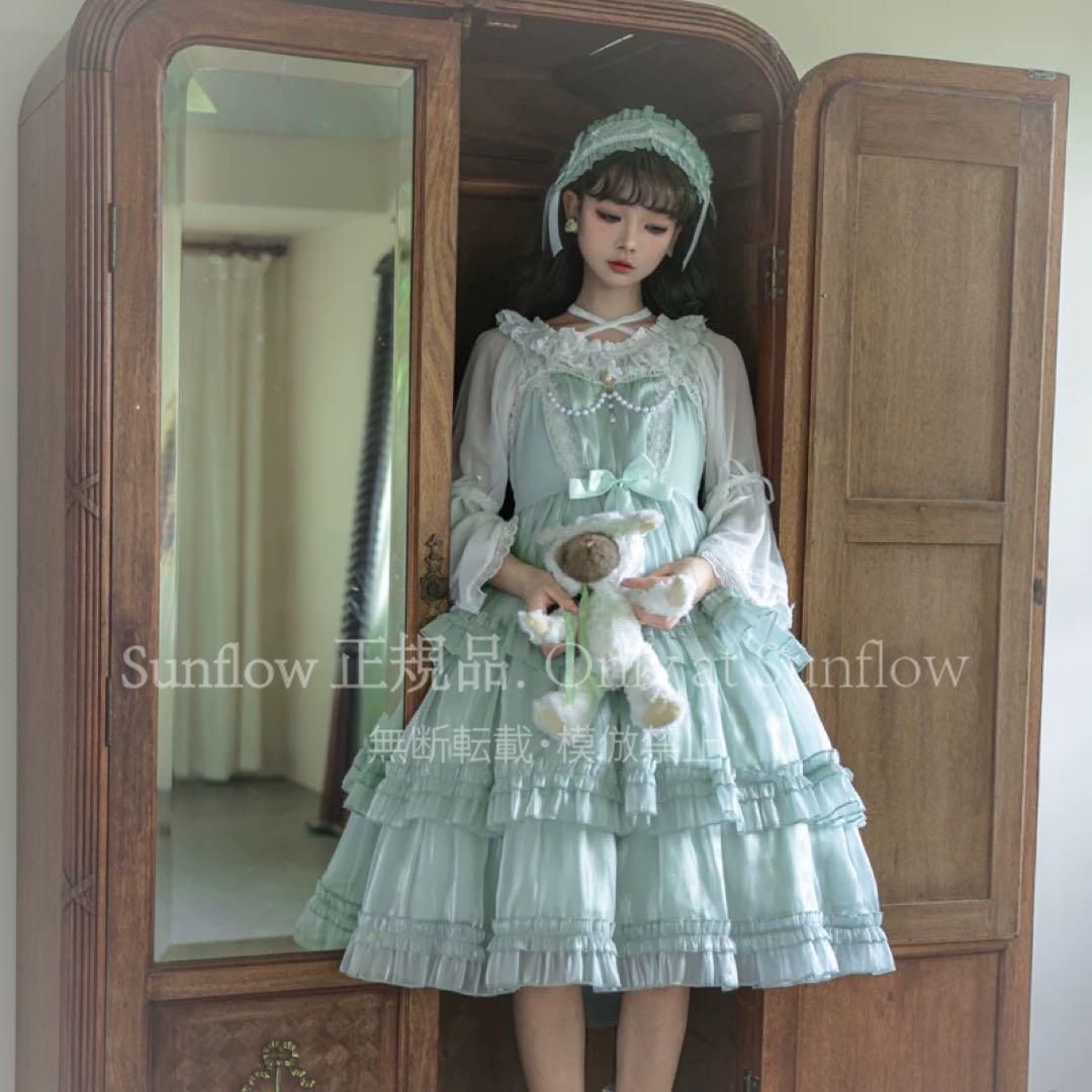 甘ロリワンピース リボン×フリル×パールで 女子会やお出かけに