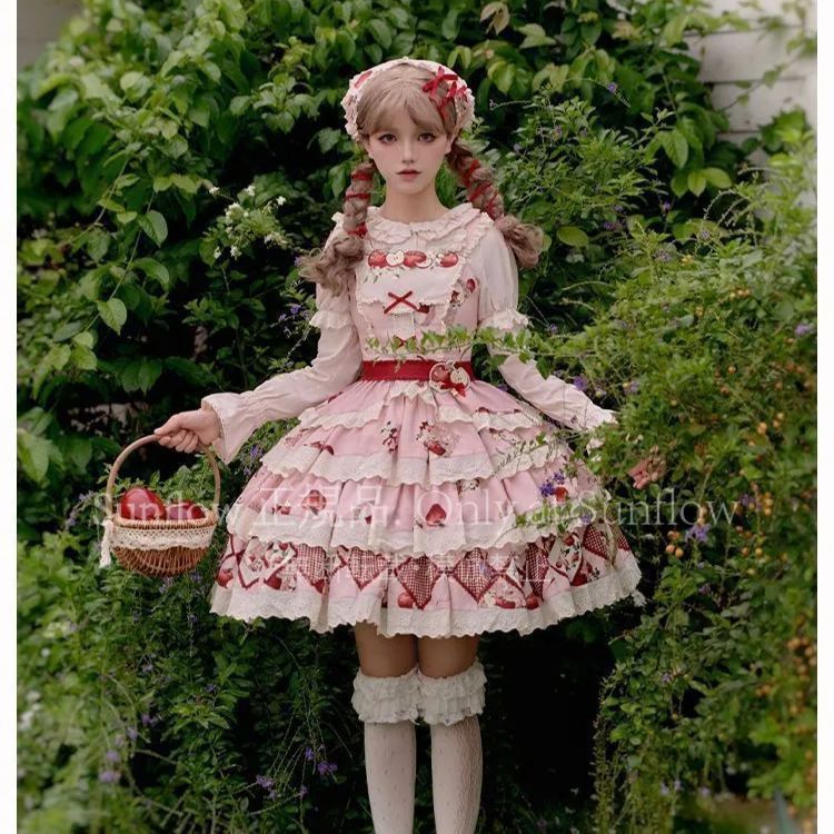 重工刺繍プリント リンゴ園テーマ ロリータスカート＆トップスセット 大フ デザイン 秋用 双子コーデ対応 上品で 高品質 撮影用ドレス 推し活 パーティー衣装 仮装 イベント用 おしゃれで プレゼントにも最適