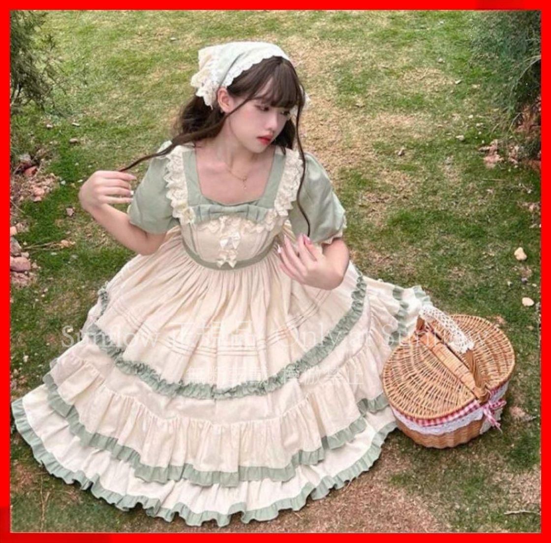 ロリータエプロン付きワンピースお出かけや女子会 普段着にぴったり