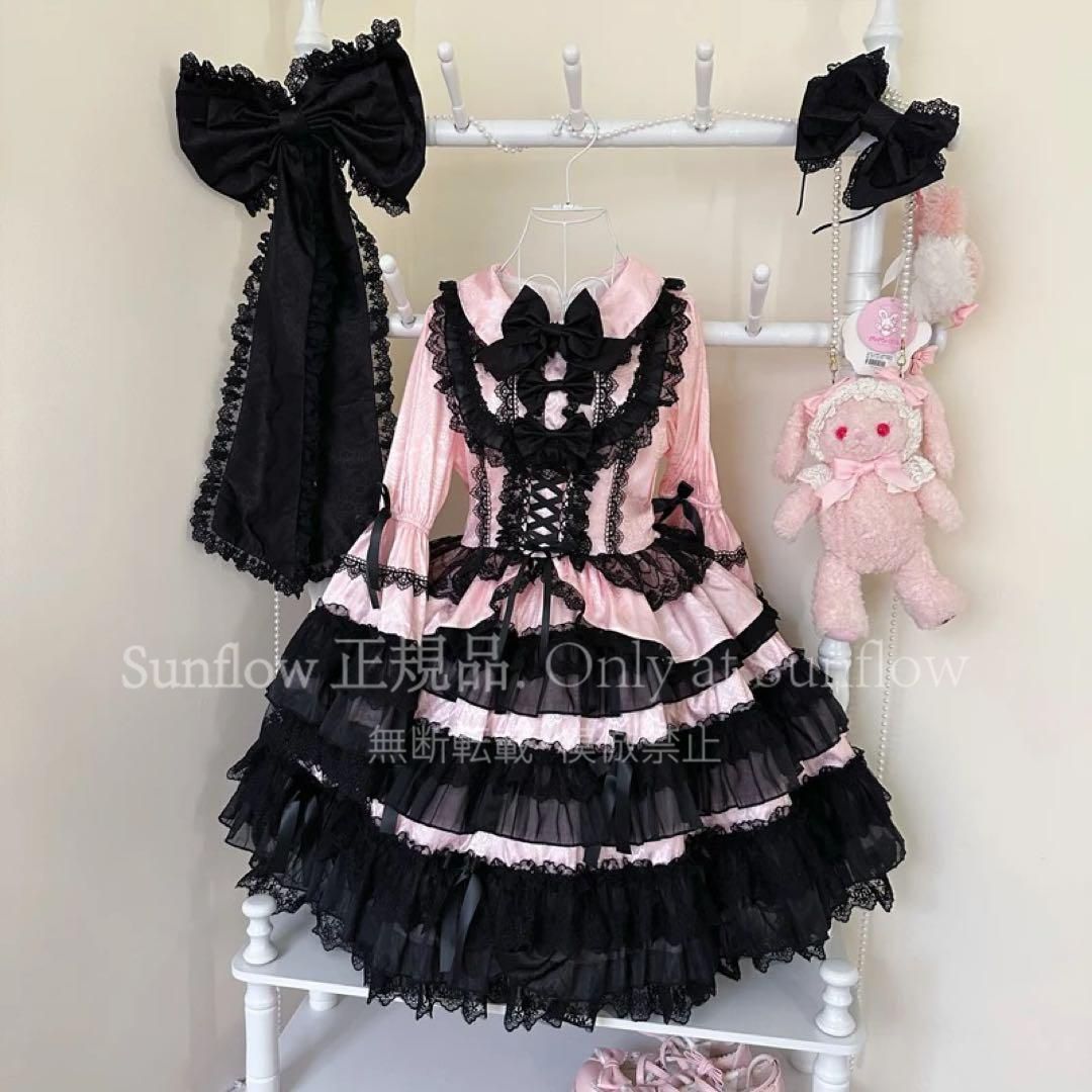 黛薇爾 ゴスロリロリータドレス doll長袖opロリィタ姫袖ピンク 黒