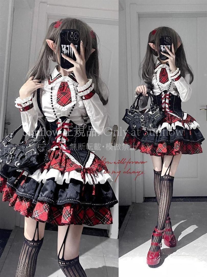 ロリータ チェック柄 オリジナル jsk ワンピース ドレス 撮影会 舞台 イベント