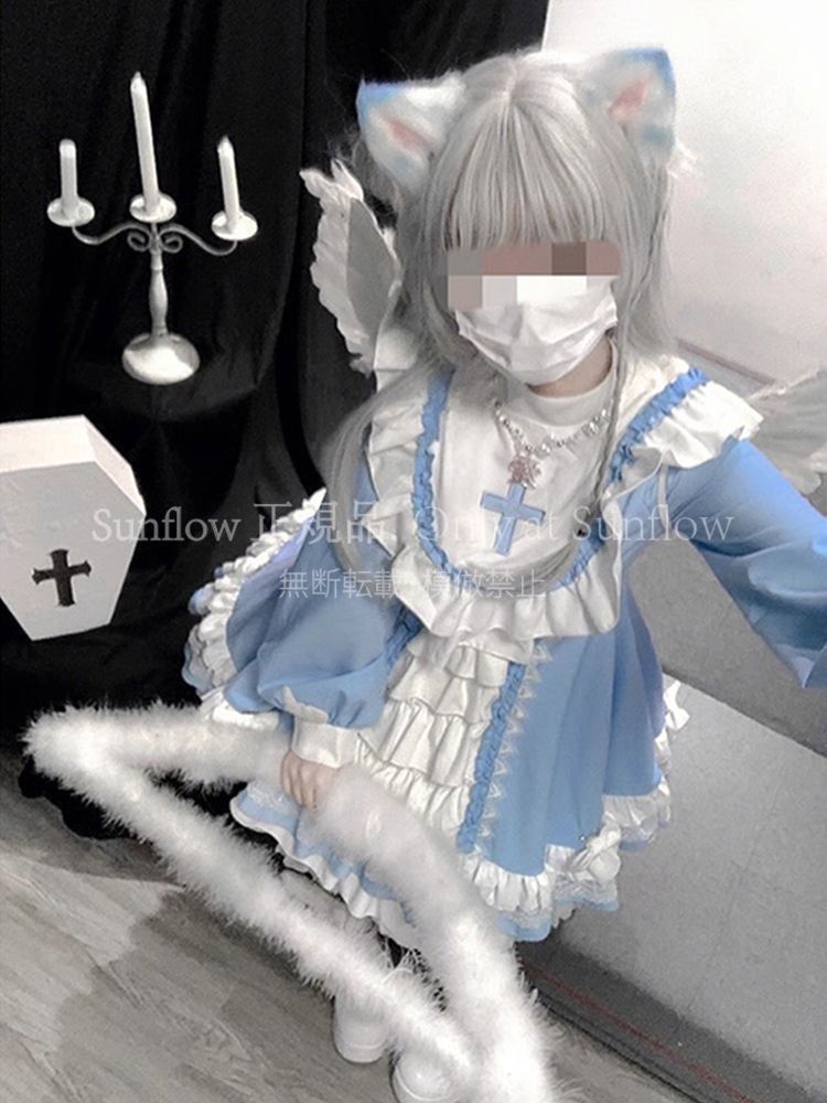 ゴシック風 修道女スタイル ロリータワンピース OP ロリィタ レディースドレス 洋装 公主風 展開 ブルー＆ホワイト ブラック＆ホワイト 日常イベント対応 プリンセスドレス S XLサイズ
