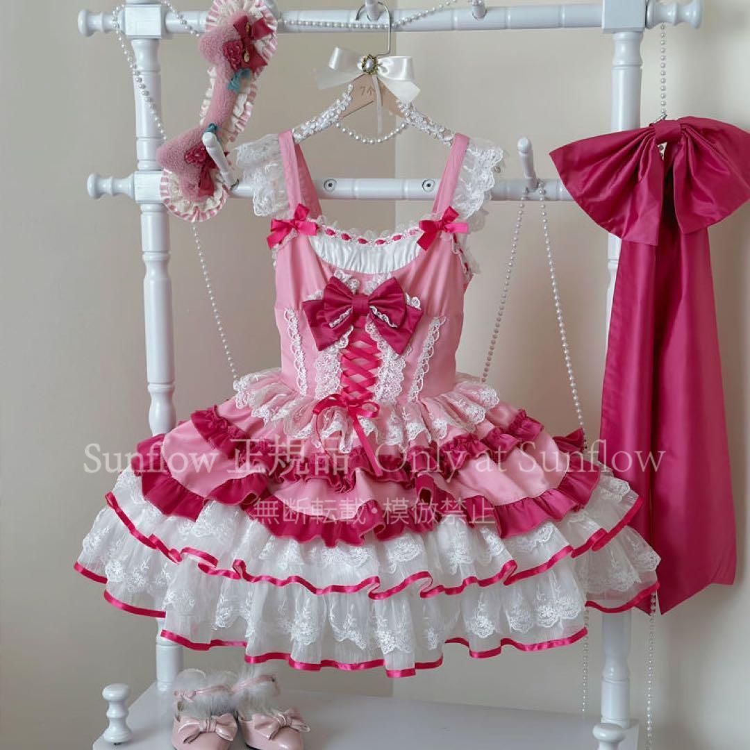 ゴスロリ ロリータドレス 宮殿風 リボン 姫ティアードスカート 地雷系メイド衣装