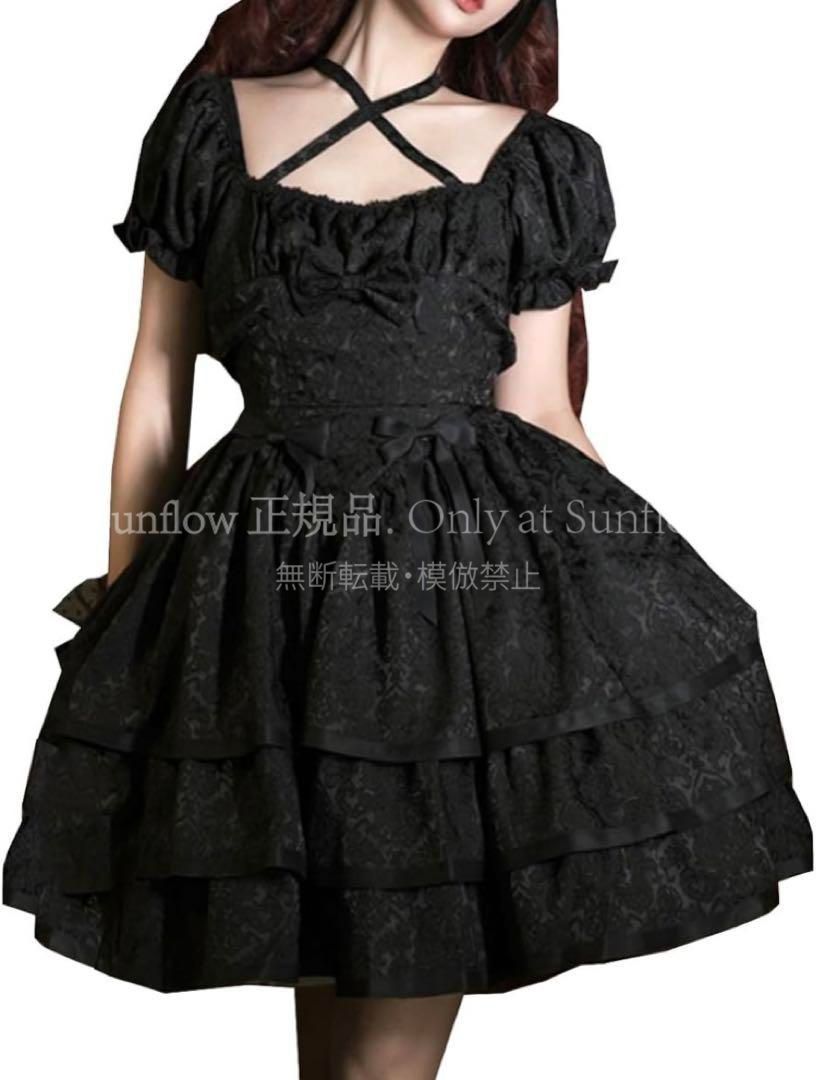 ♥ ゴスロリロリータドレス op 黒ロリスカート ゴシック 半袖