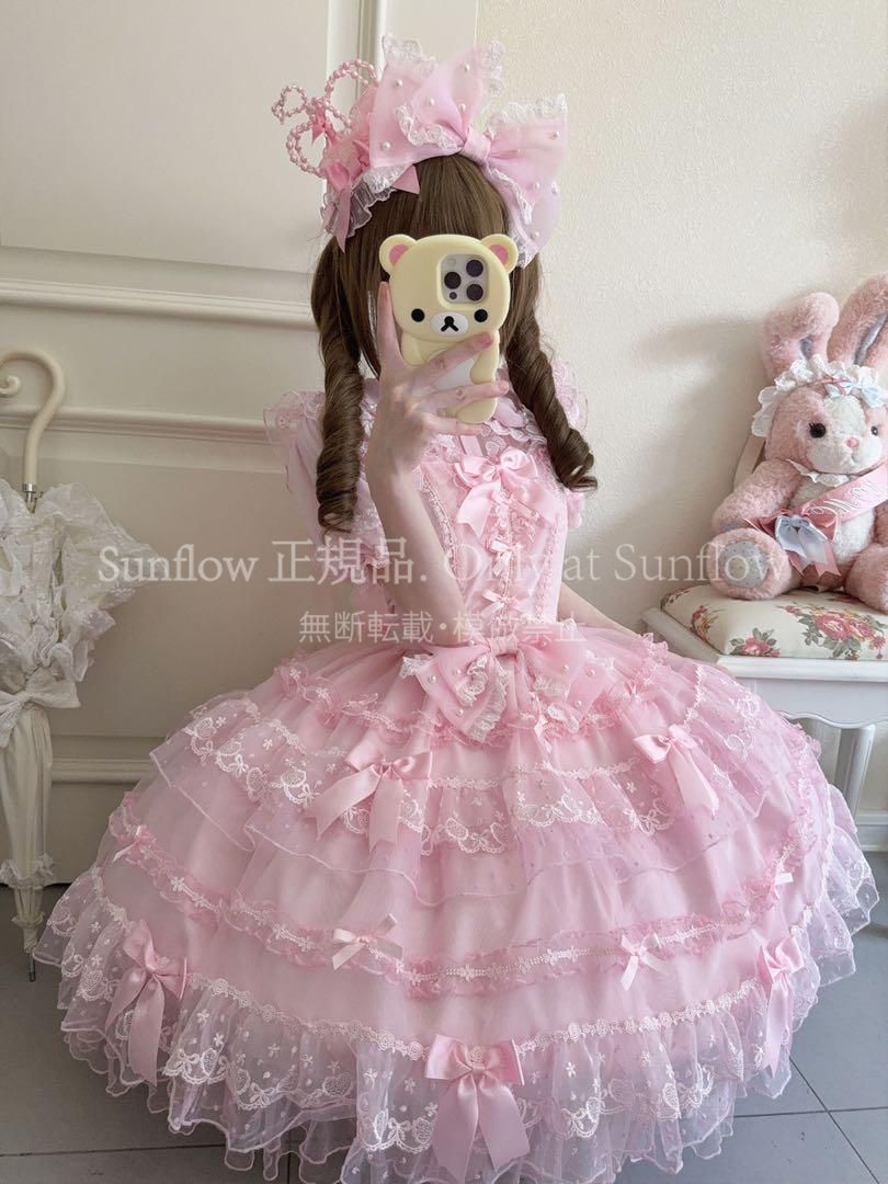 ♥ ゴスロリロリータドレス 甘ロリ JSKリボン 髪飾り3点セット ピンク