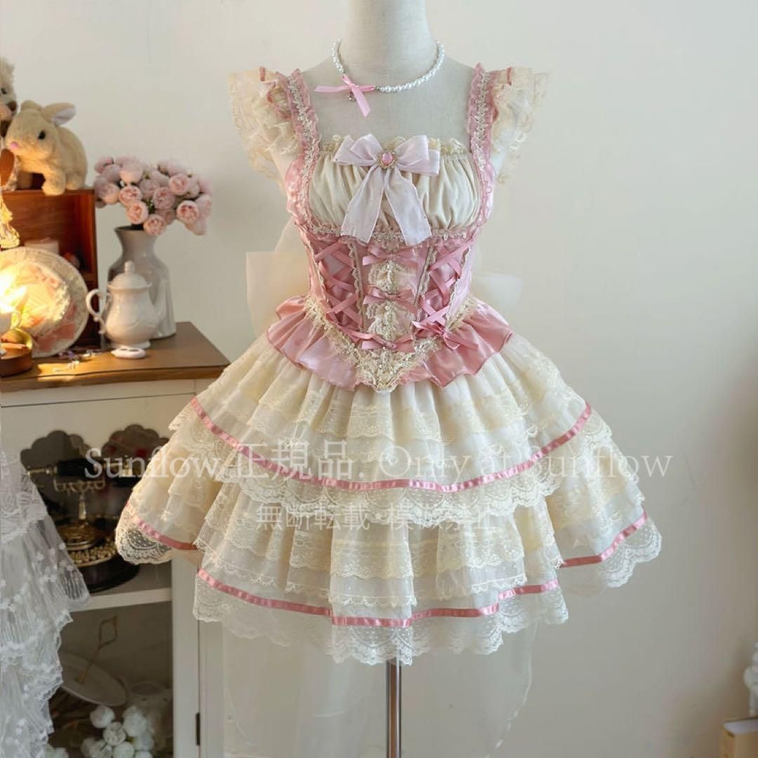 少女恋心 ゴスロリ キャミソール ミニスカート リボン3点セット ピンク