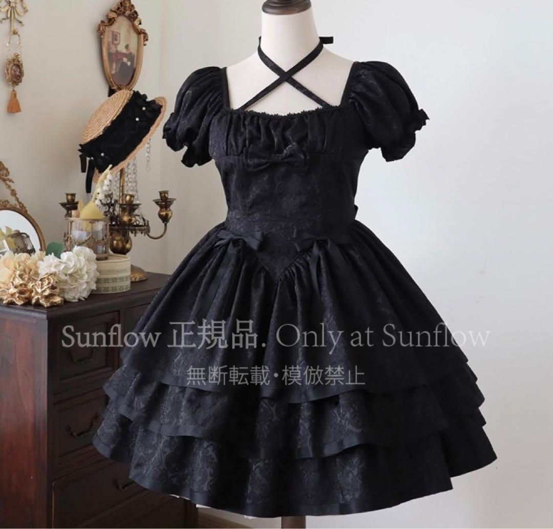 ゴスロリロリータドレス op 黒ロリスカート ゴシック 半袖