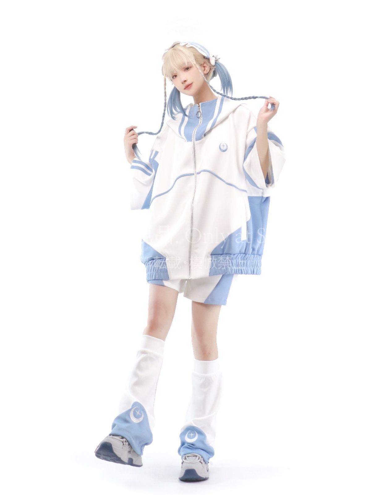 天使界隈 サブカル 服 地雷系 半袖 水色 スポーツセットアップ ショートスリーブ＆ショートパンツ 男女兼用 春夏 軽量 高品質 イベント 撮影用 コスプレ