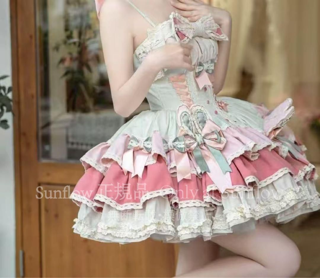 【断捨離】ピンク ゴスロリドレス Ｓサイズ 新品未使用】【初チェリーウサギ】可愛いピンクグリーングラデーション