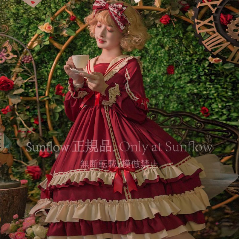 ♥ ベティ小姐 べてぃしょうじょ オリジナルデザイン 宮廷風高腰長袖ロリータワンピース OP 豪華セット イベント用 撮影会 仮装