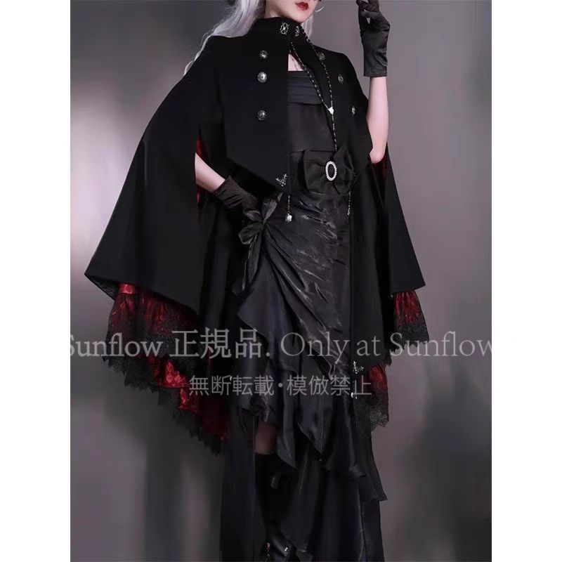 ゴシック 男女兼用 死神風 ブラックケープ 斗篷 コスプレ 日系暗黒復古 短款風衣素材＆姫袖シャツ 多色展開 S～XL