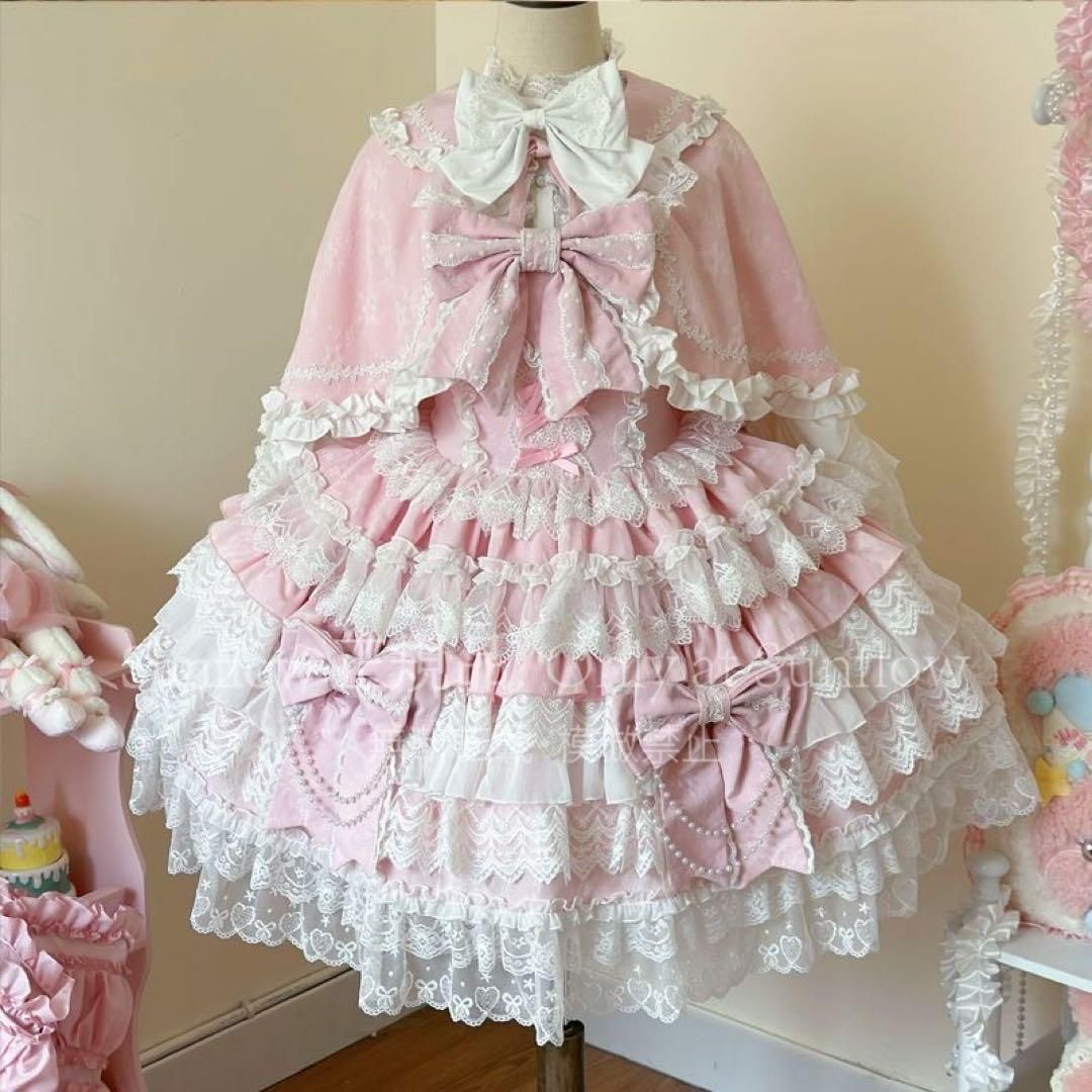 十字心結 ゴスロリ ロリータドレスフリル付き ロリィタドレス ピンク