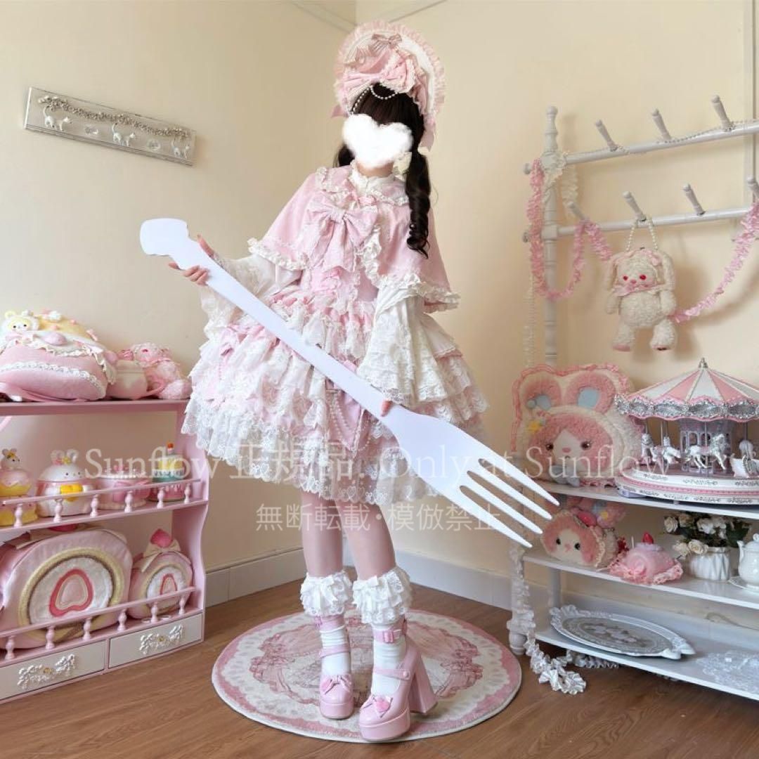 【新品】ロリータドレス ピンクとクリーム色 インナー付き 新品未使用】【十字心結】ゴスロリ?ロリータドレスフリル付き ロリィタ