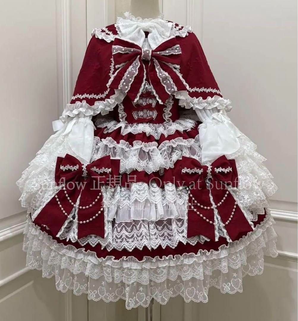 ♥ 十字心結 ゴスロリ?ロリータドレスフリル付き ロリィタドレス 赤と白