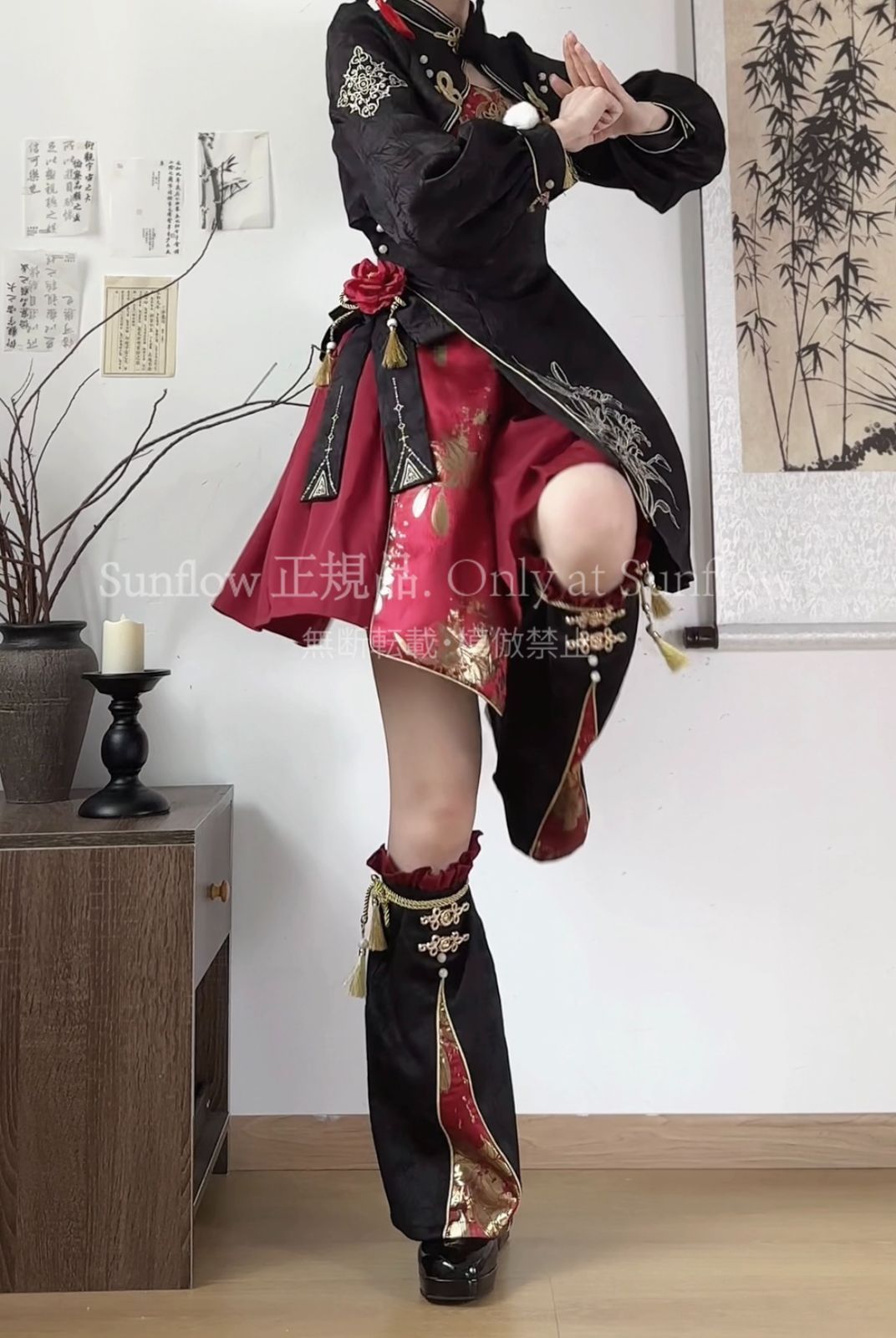 オリジナル 降妖 国風少女 Lolita ダークワンピース 中華風セット 上着 ストラップワンピース スカート レッグウォーマー 高品質素材 舞台撮影用 イベント用 プレゼントに最適