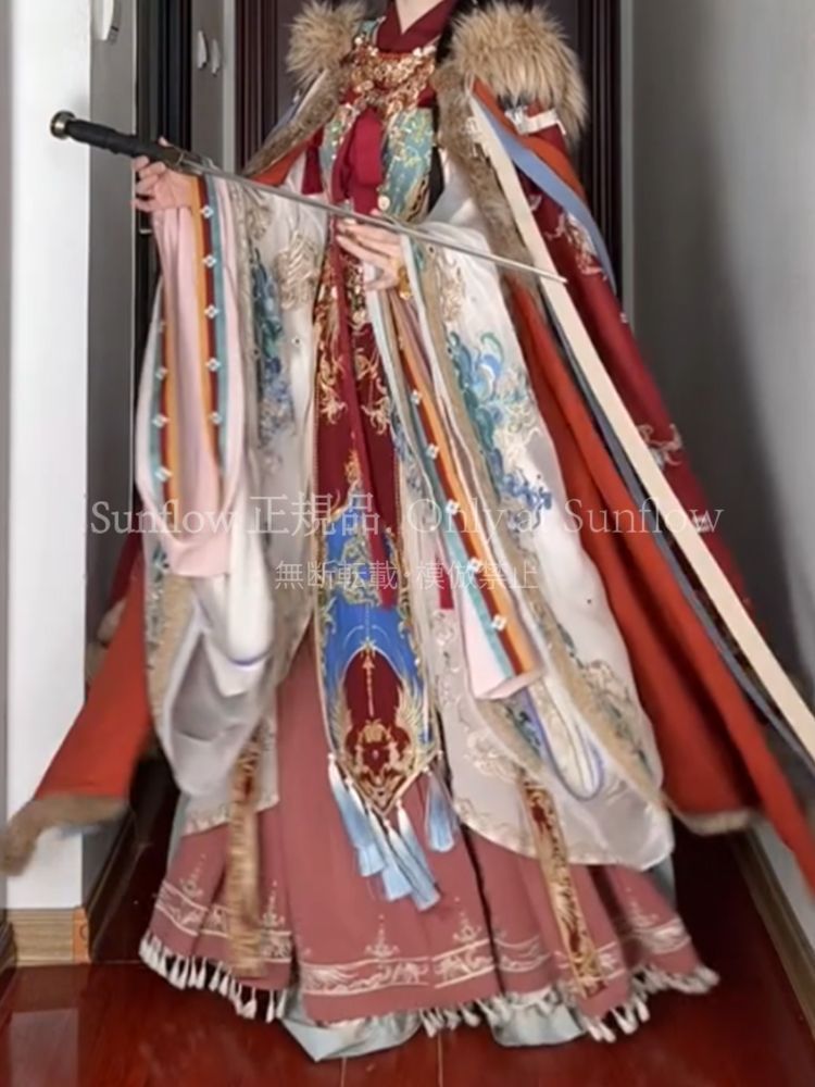 ♥ 豪華刺繍付き 南北朝風 漢服セット 冬用加絨 6点フルセット 大袖＆斗篷付き 撮影会 舞台演出 イベント用 新年| 伝統美 プレゼントにも最適