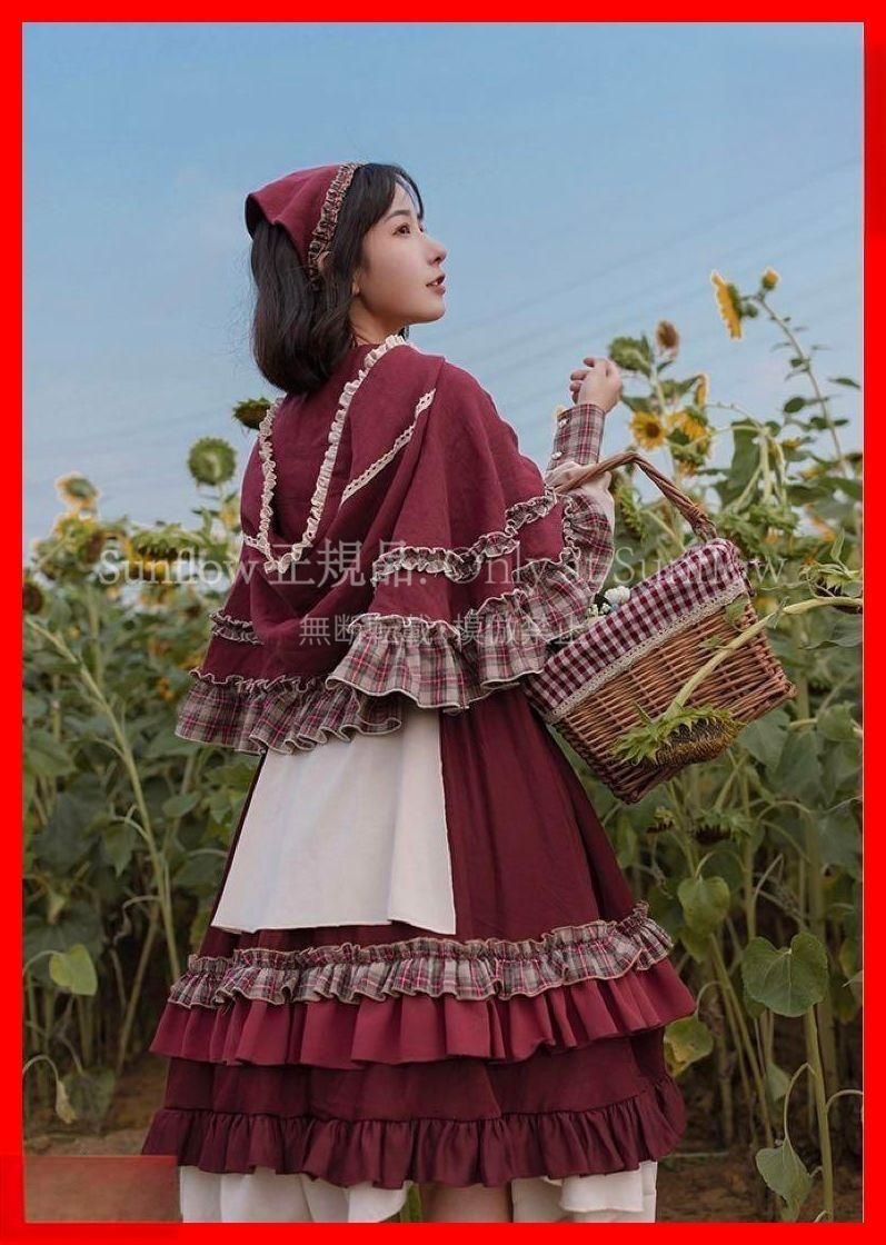 ロリータひざ丈チェック柄ワンピース＆ケープセット普段着女子会