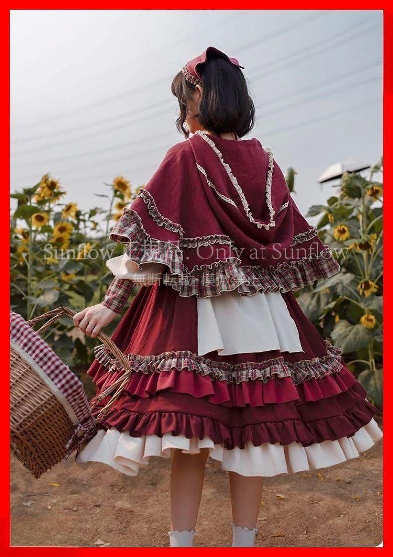 ロリータひざ丈チェック柄ワンピース＆ケープセット普段着女子会