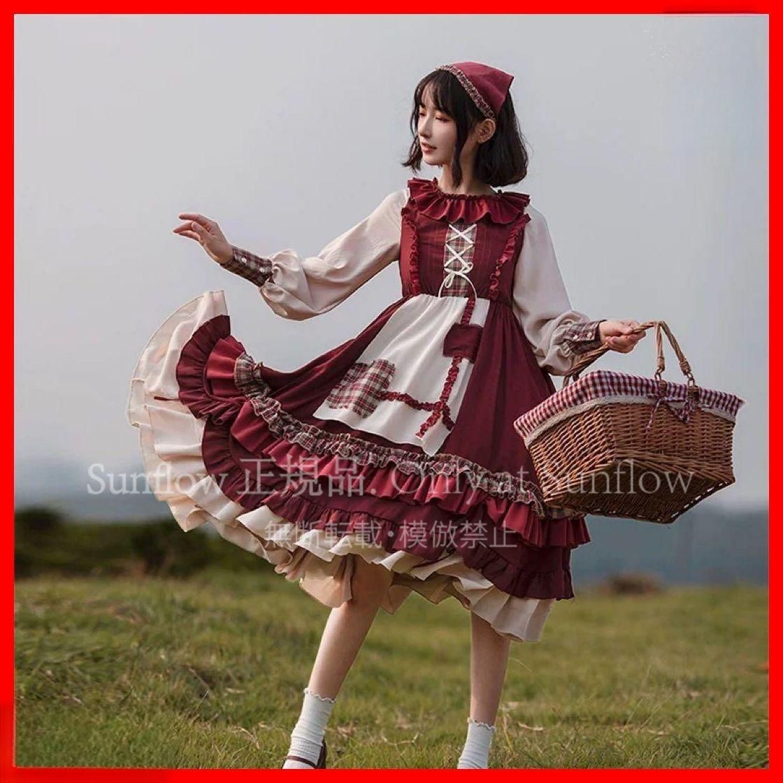 ♥ ロリータひざ丈チェック柄ワンピース＆ケープセット普段着女子会