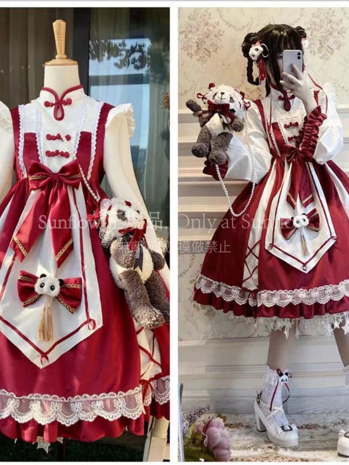 ロリータドレス 中華パンダチャイナドレス風ロングスリーブLolitaワンピース - 写真款 スカートサポート コートや 含まず