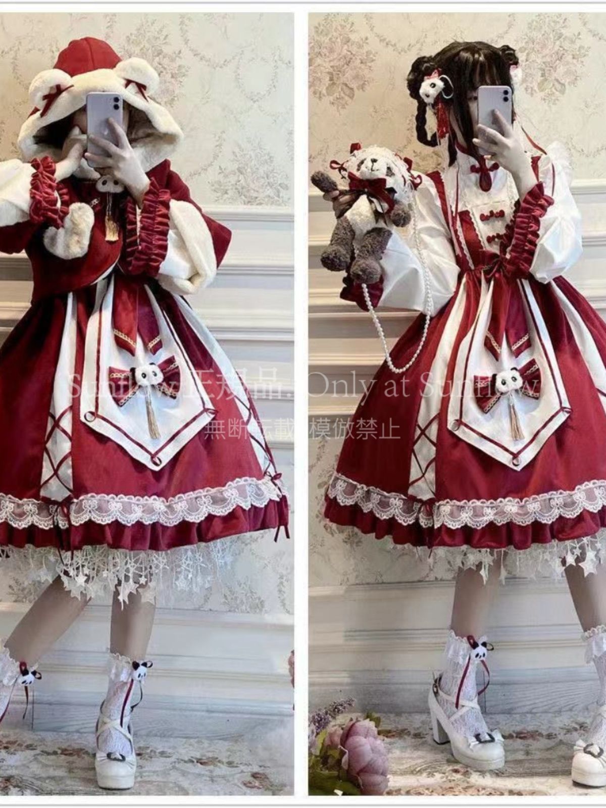 ロリータドレス 中華パンダチャイナドレス風ロングスリーブLolitaワンピース - 写真款 スカートサポート コートや 含まず