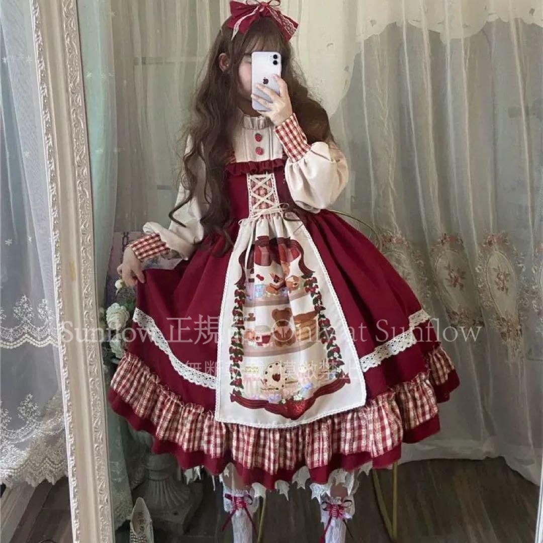 チェック柄ロリータワンピース-ポンチョ 女子会お出かけに最適2点セット