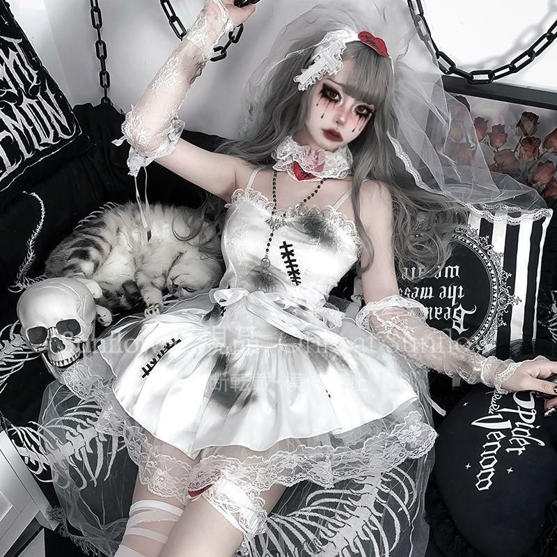 ♥ 傀儡新娘 ゴスロリ ロリータ ゴシックロリータウェディングドレス コスプレ衣装 豪華6点セット 暗黒スタイル 撮影会 舞台演出 推し活 プレゼントにも最適