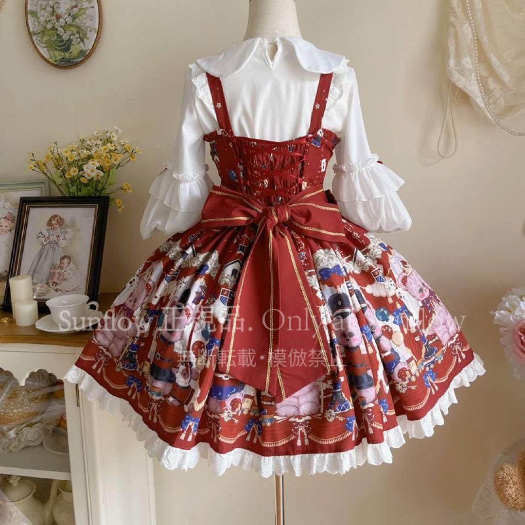 熊ジャズ ゴスロリロリータドレスロリィタ jskサスペンダードレス 赤