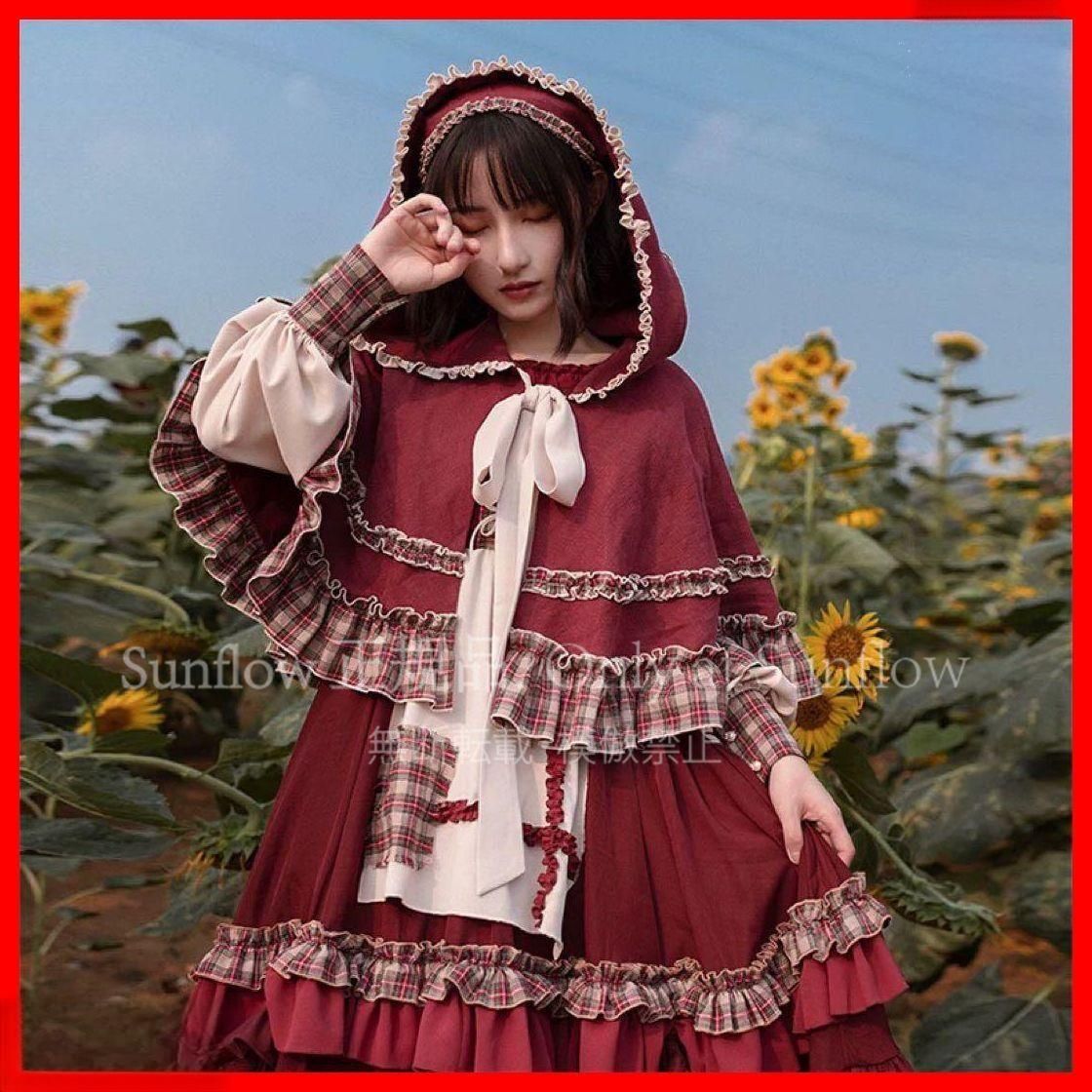 ロリータひざ丈チェック柄ワンピース＆ケープセット普段着女子会