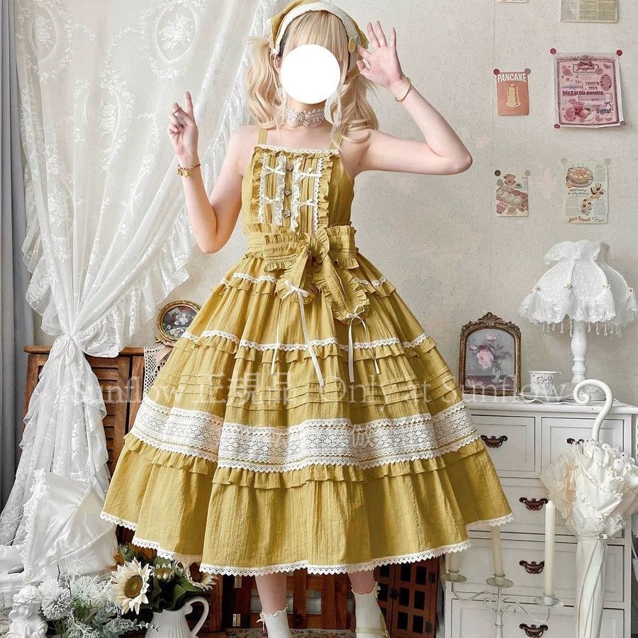 純綿カントリーロリータ大スカートハーネスロングドレス JSK 撮影会 イベント用 プレゼント用